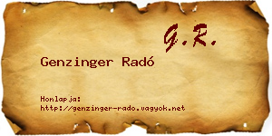 Genzinger Radó névjegykártya